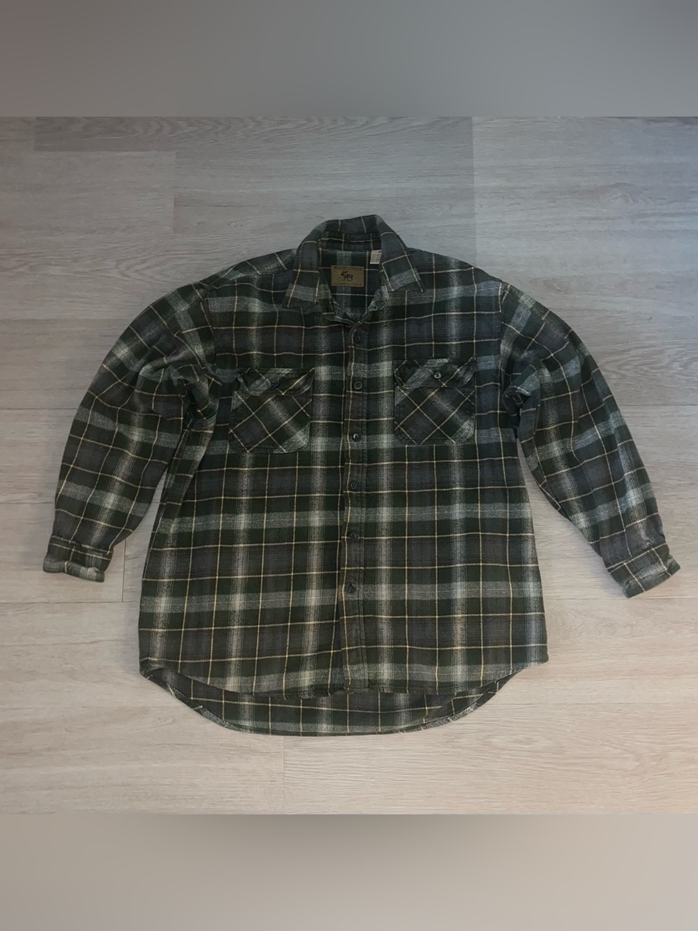 Moose Creek Green Plaid Button-Up Flannel Shirt 100% cotton